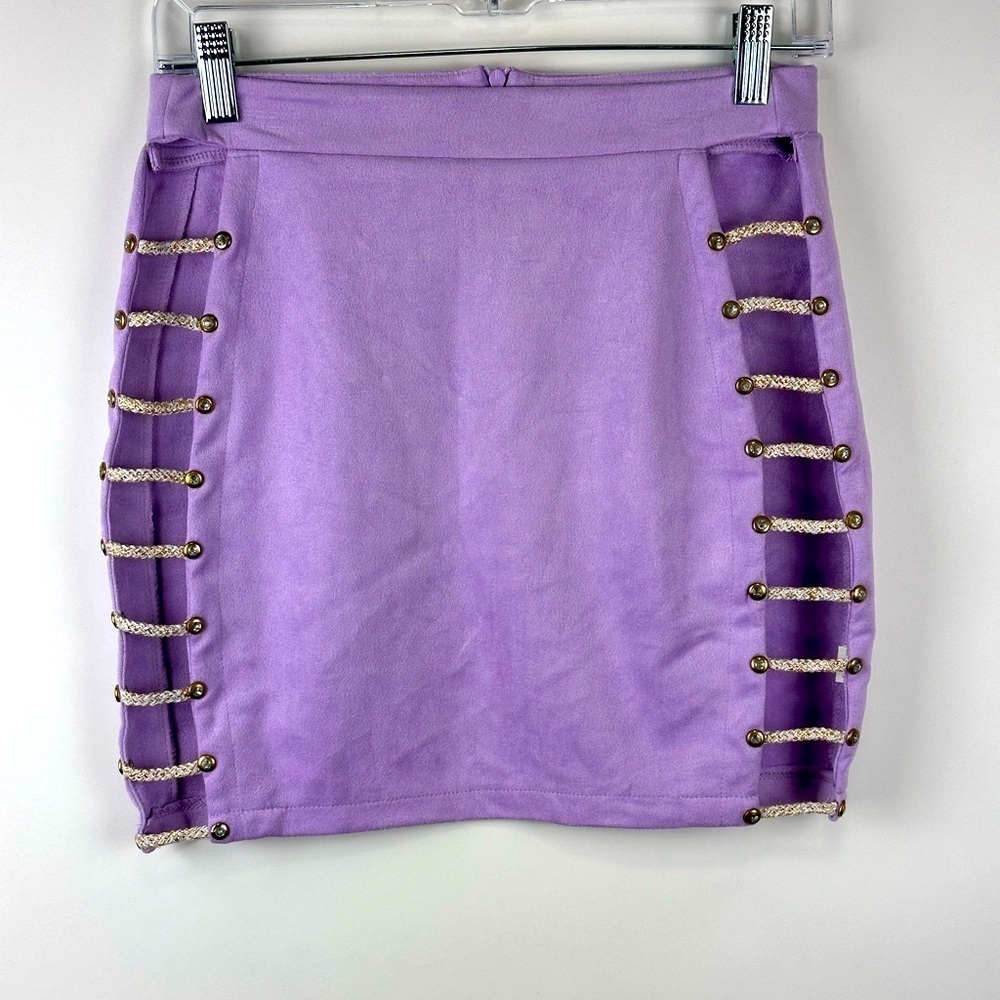 Women's Faux Suede Button Loop Cut Out Mini Skirt